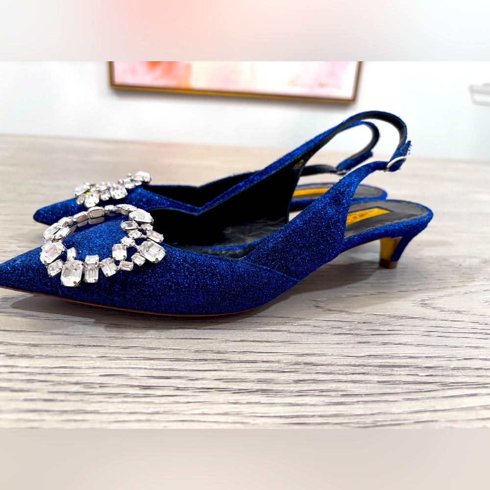 Rupert Sanderson Misty Crystal Lurex Slingback In Lapis Size 6.5 - Picture 3 of 11